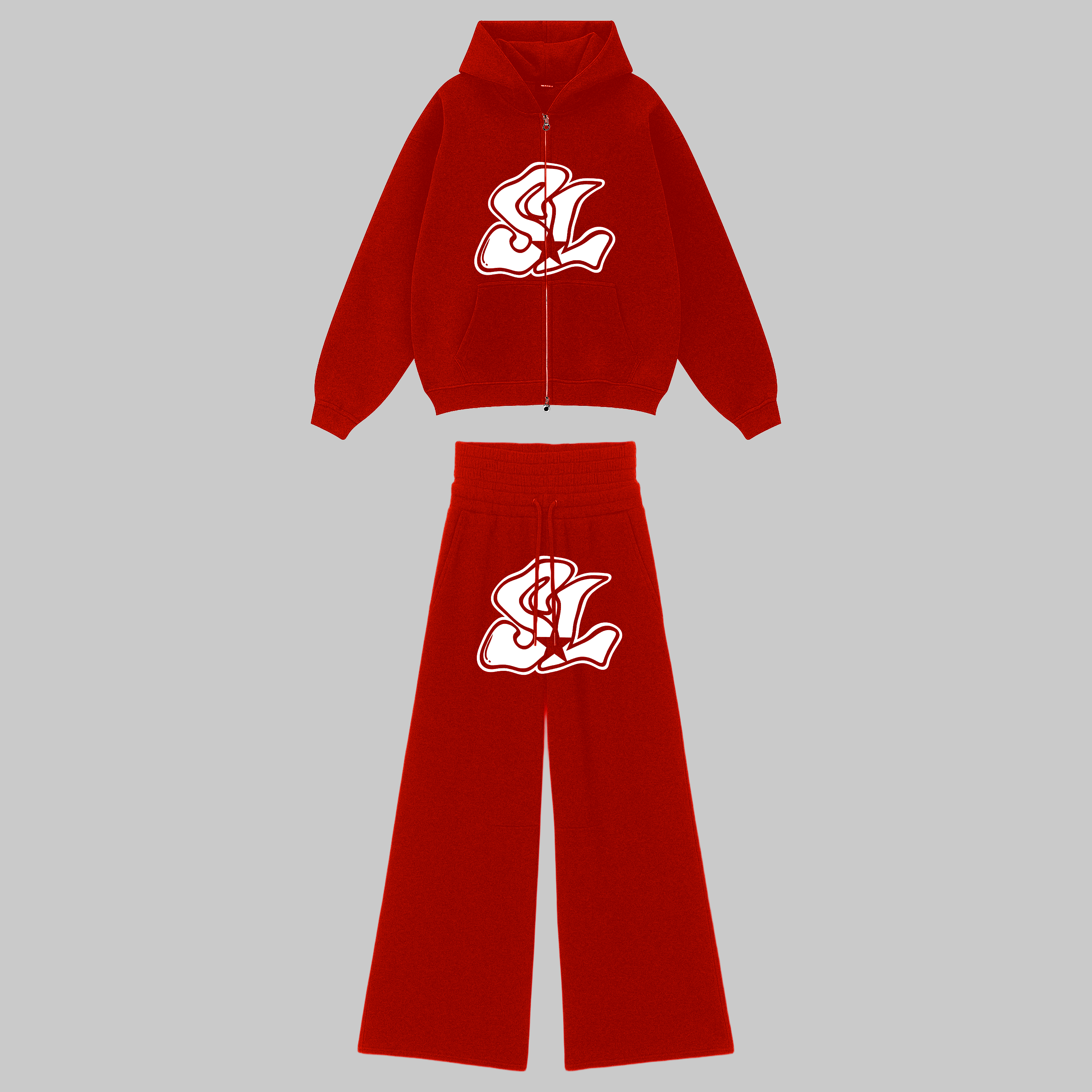 STAR LUXURY ZIPPER HOODIE SET (RED)